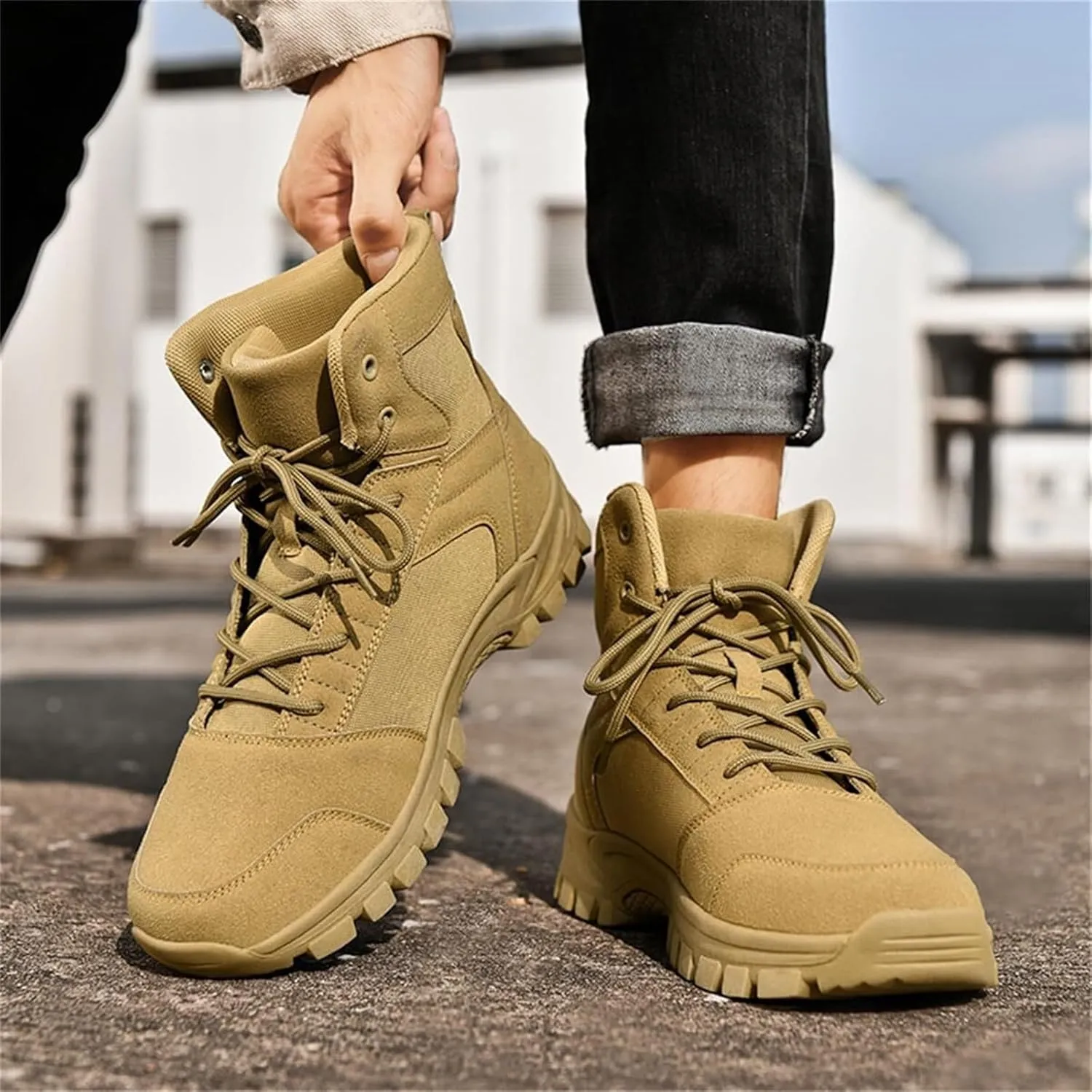 Men's Fashion Lace-Up Breathable Military Boots Ankle Boots High Top Casual Work Outdoor Hiking Shoes Lightweight Shoes Trekking Boots for Men