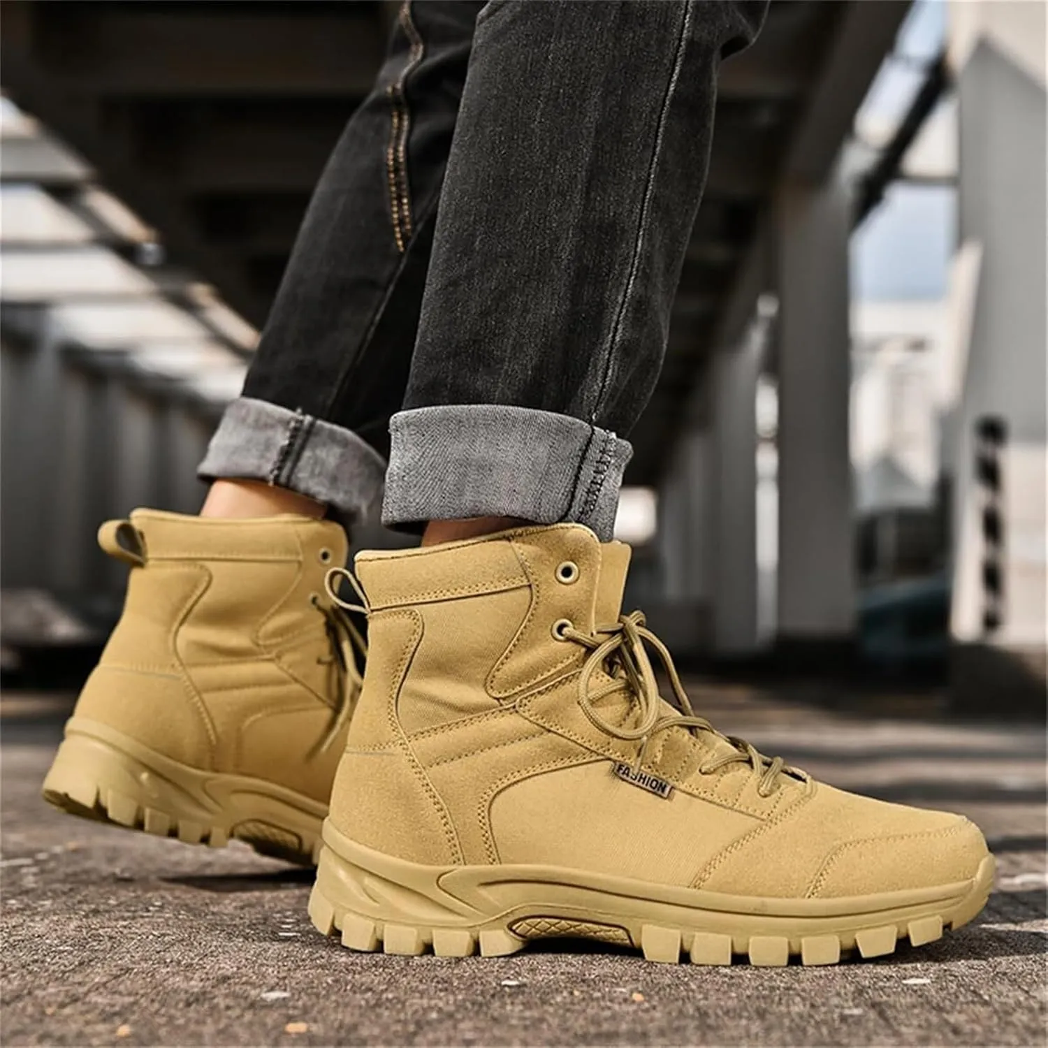 Men's Fashion Lace-Up Breathable Military Boots Ankle Boots High Top Casual Work Outdoor Hiking Shoes Lightweight Shoes Trekking Boots for Men
