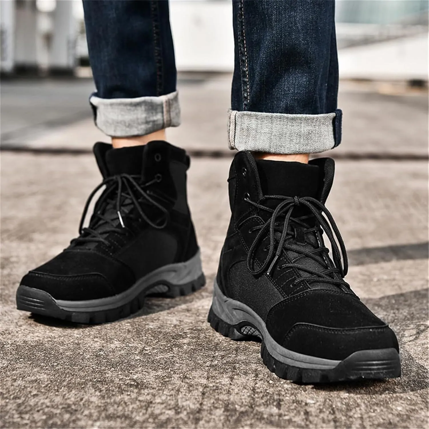 Men's Fashion Lace-Up Breathable Military Boots Ankle Boots High Top Casual Work Outdoor Hiking Shoes Lightweight Shoes Trekking Boots for Men