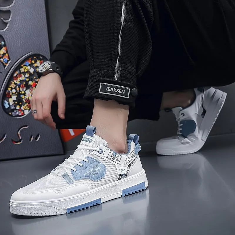 Men's FashionStriped Color Block Mesh Casual Skateboarding Shoes, Lace Up Breathable Sneakers for Outdoor Walking Wandering Street Jogging，