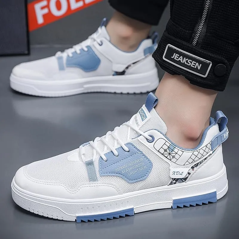 Men's FashionStriped Color Block Mesh Casual Skateboarding Shoes, Lace Up Breathable Sneakers for Outdoor Walking Wandering Street Jogging，