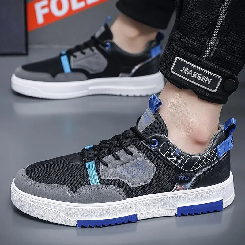 Men's FashionStriped Color Block Mesh Casual Skateboarding Shoes, Lace Up Breathable Sneakers for Outdoor Walking Wandering Street Jogging，