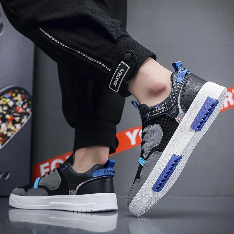 Men's FashionStriped Color Block Mesh Casual Skateboarding Shoes, Lace Up Breathable Sneakers for Outdoor Walking Wandering Street Jogging，