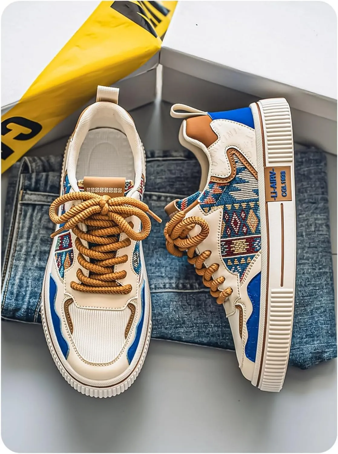 Men's Floral Pattern Skate Shoes Color Block Low Top Comfortable Walking Sneakers Non-Slip Fashion Casual Shoes
