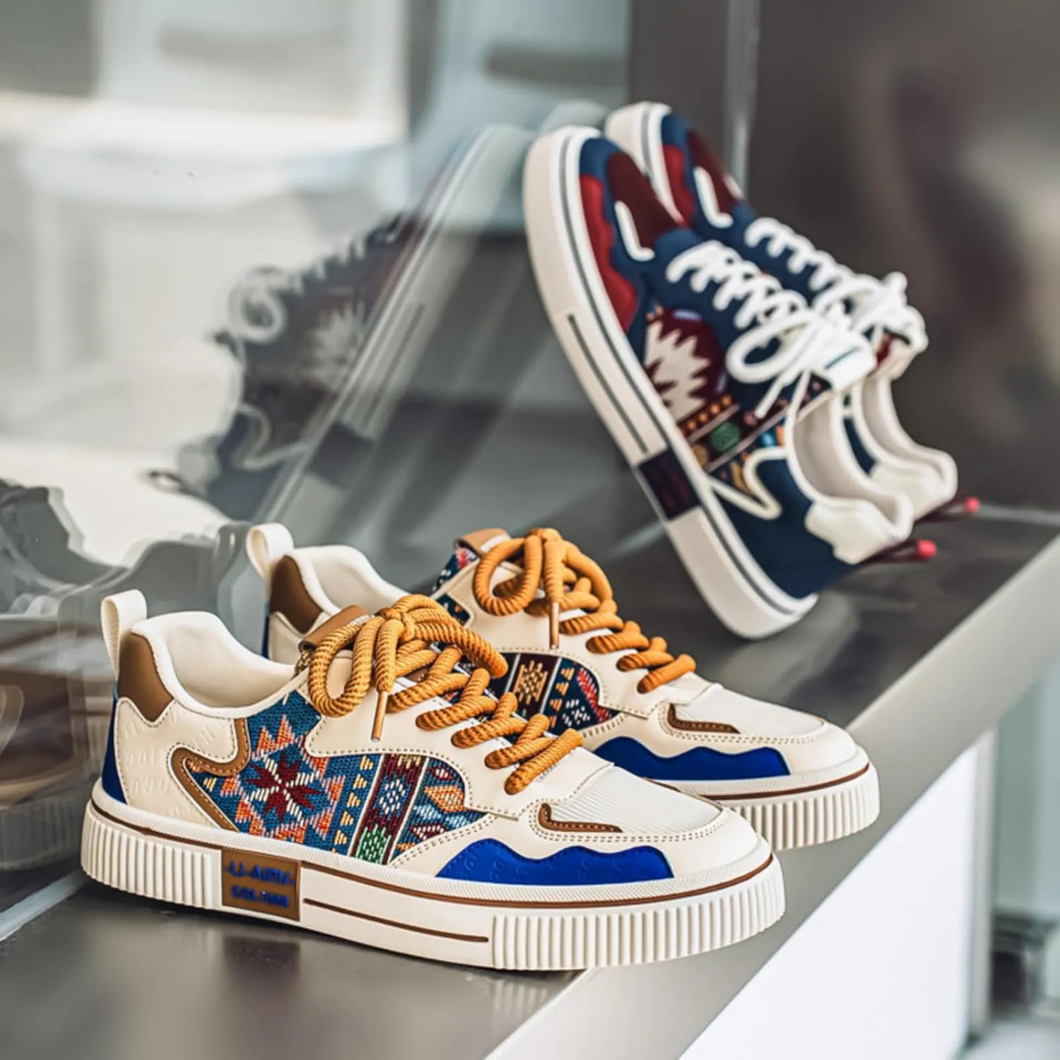 Men's Floral Pattern Skate Shoes Color Block Low Top Comfortable Walking Sneakers Non-Slip Fashion Casual Shoes