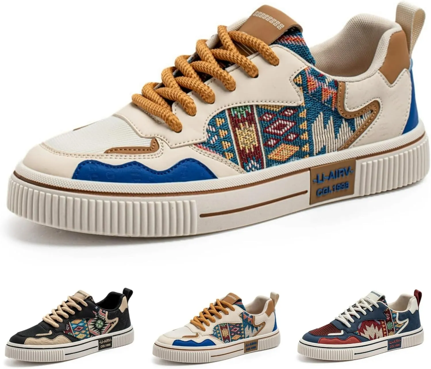 Men's Floral Pattern Skate Shoes Color Block Low Top Comfortable Walking Sneakers Non-Slip Fashion Casual Shoes