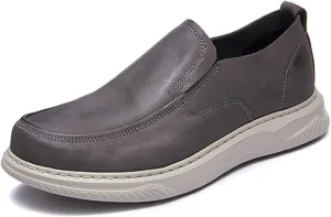 Mens Genuine Leather Round Toe Fashion Loafers Lightweight Comfortable Slip On Outdoor Casual Driving Work Shoes for Men