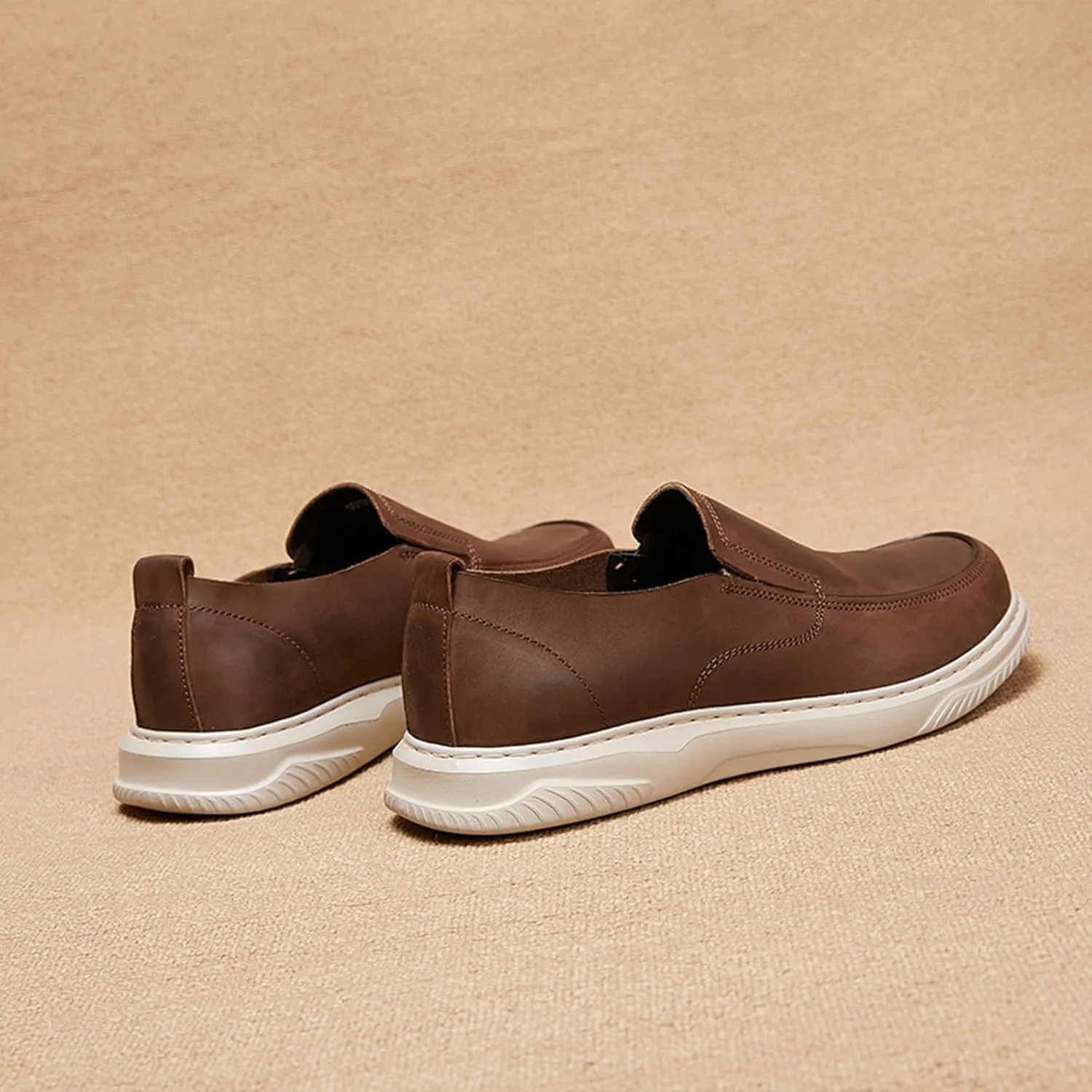 Mens Genuine Leather Round Toe Fashion Loafers Lightweight Comfortable Slip On Outdoor Casual Driving Work Shoes for Men