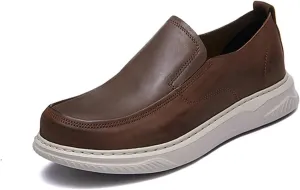 Mens Genuine Leather Round Toe Fashion Loafers Lightweight Comfortable Slip On Outdoor Casual Driving Work Shoes for Men