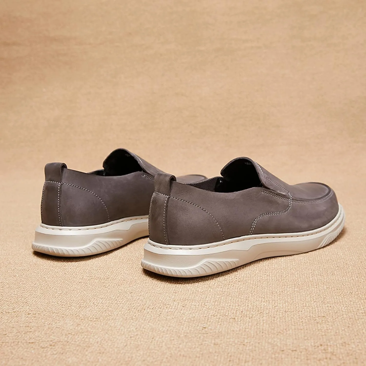 Mens Genuine Leather Round Toe Fashion Loafers Lightweight Comfortable Slip On Outdoor Casual Driving Work Shoes for Men