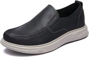 Mens Genuine Leather Round Toe Fashion Loafers Lightweight Comfortable Slip On Outdoor Casual Driving Work Shoes for Men