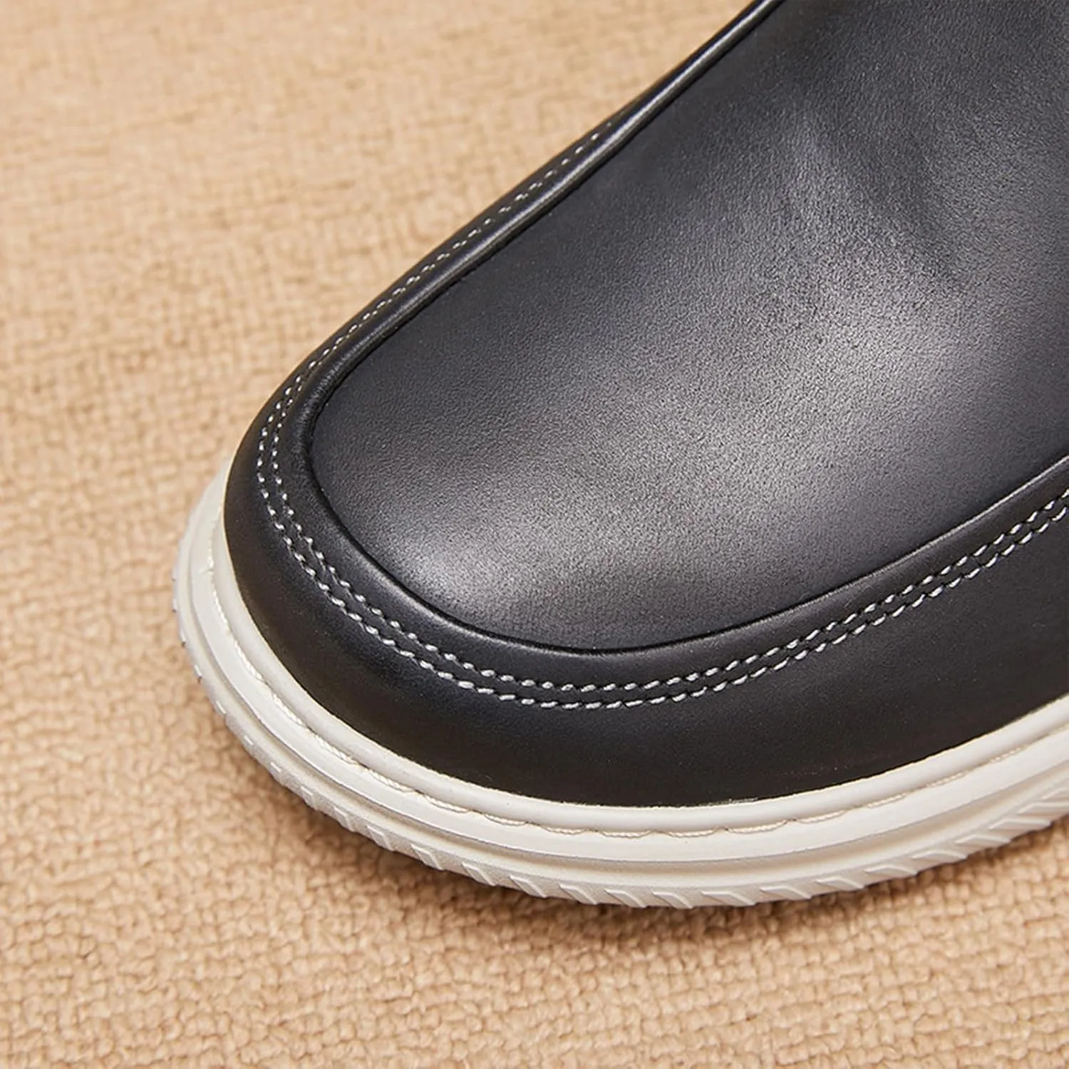 Mens Genuine Leather Round Toe Fashion Loafers Lightweight Comfortable Slip On Outdoor Casual Driving Work Shoes for Men