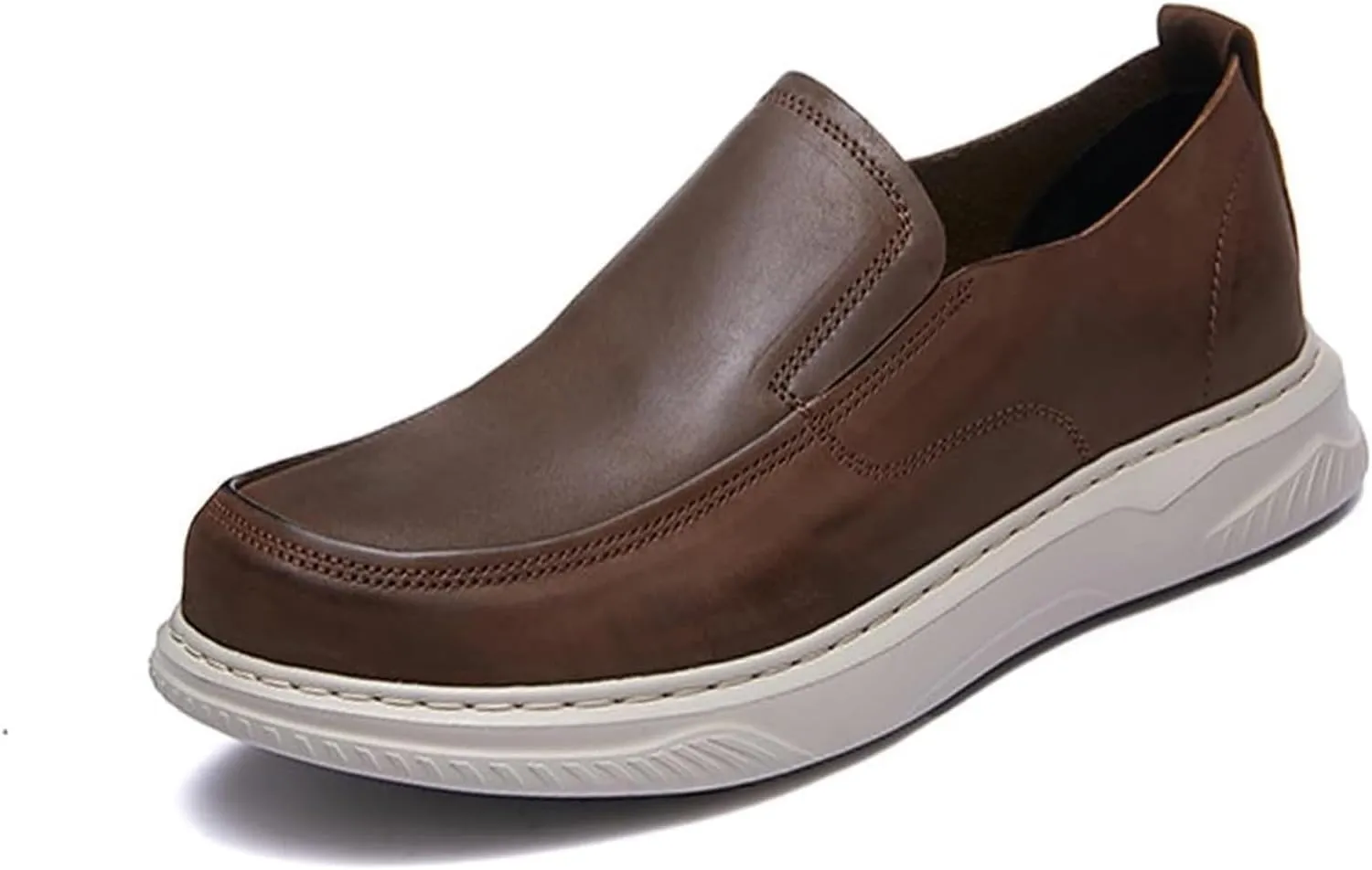 Mens Genuine Leather Round Toe Fashion Loafers Lightweight Comfortable Slip On Outdoor Casual Driving Work Shoes for Men