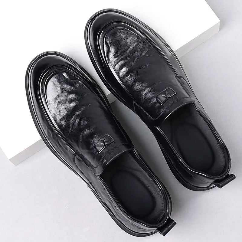 Men's Leather Flat Vintage Round Toe Soft Sole Non-Slip Slip-On Formal Business Work Driving Walking Shoes