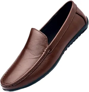 Men's Leather Loafers Apron Toe Solid Color Driving Loafers Anti-Slip Flat Heel Resistant Party Wedding Slip-On Smoking Shoes