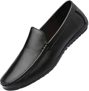 Men's Leather Loafers Apron Toe Solid Color Driving Loafers Anti-Slip Flat Heel Resistant Party Wedding Slip-On Smoking Shoes