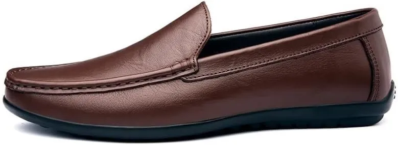 Men's Leather Loafers Apron Toe Solid Color Driving Loafers Anti-Slip Flat Heel Resistant Party Wedding Slip-On Smoking Shoes