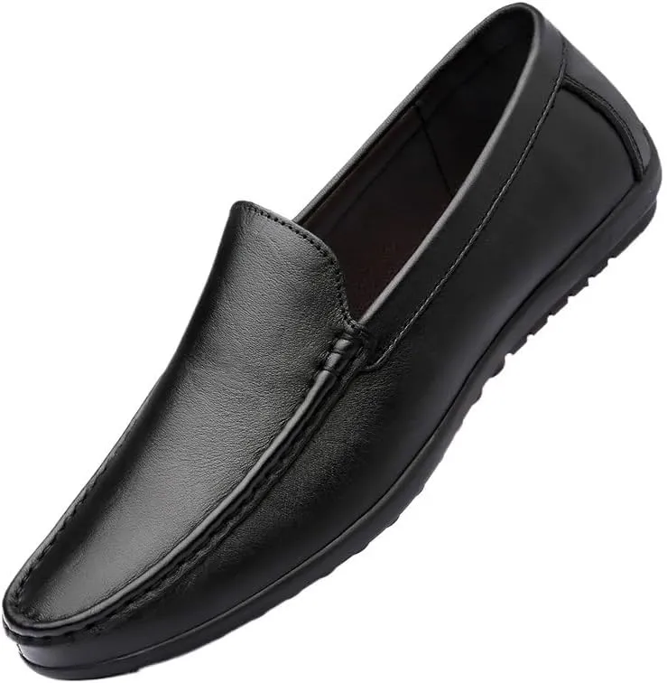 Men's Leather Loafers Apron Toe Solid Color Driving Loafers Anti-Slip Flat Heel Resistant Party Wedding Slip-On Smoking Shoes