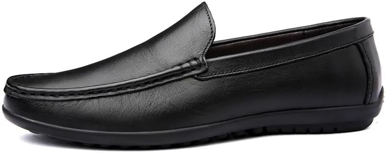 Men's Leather Loafers Apron Toe Solid Color Driving Loafers Anti-Slip Flat Heel Resistant Party Wedding Slip-On Smoking Shoes