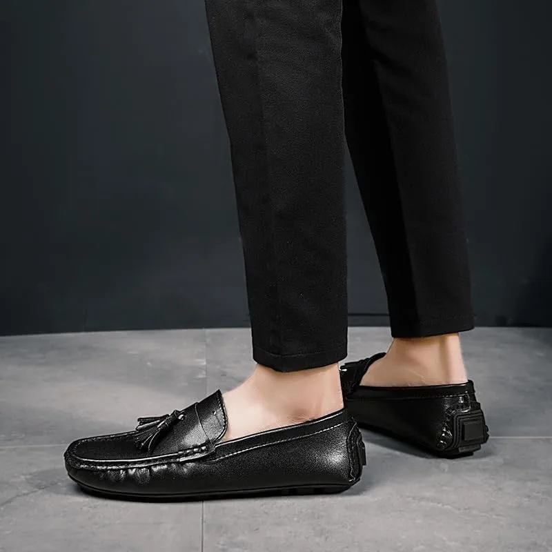 Men's Leather Loafers - Comfortable Slip-On Round Toe Driving Shoes, Lightweight and Slip-Resistant Casual Loafers for Work and Outdoor Wear