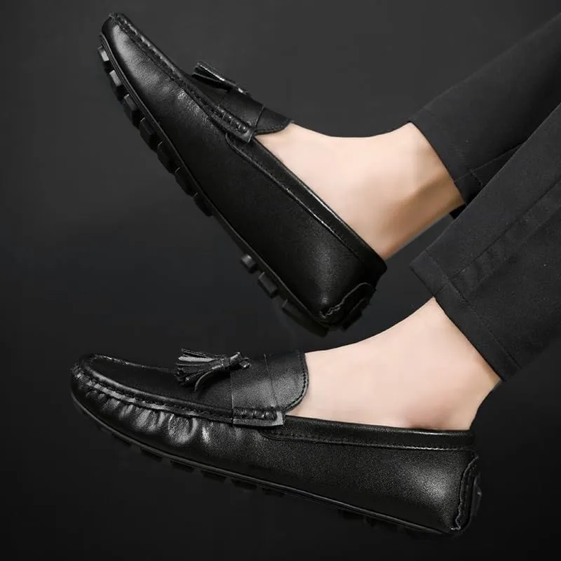 Men's Leather Loafers - Comfortable Slip-On Round Toe Driving Shoes, Lightweight and Slip-Resistant Casual Loafers for Work and Outdoor Wear