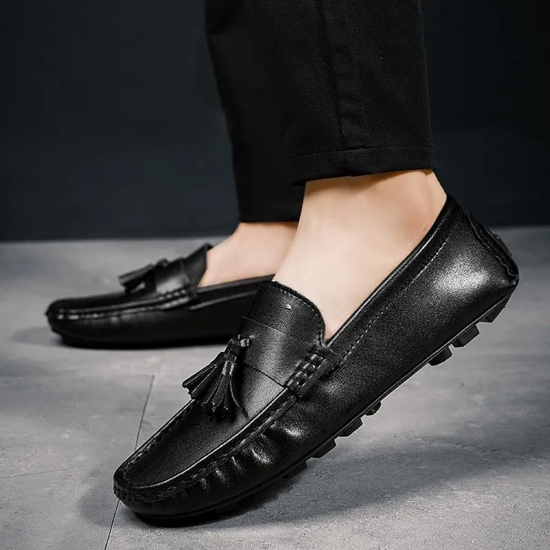 Men's Leather Loafers - Comfortable Slip-On Round Toe Driving Shoes, Lightweight and Slip-Resistant Casual Loafers for Work and Outdoor Wear