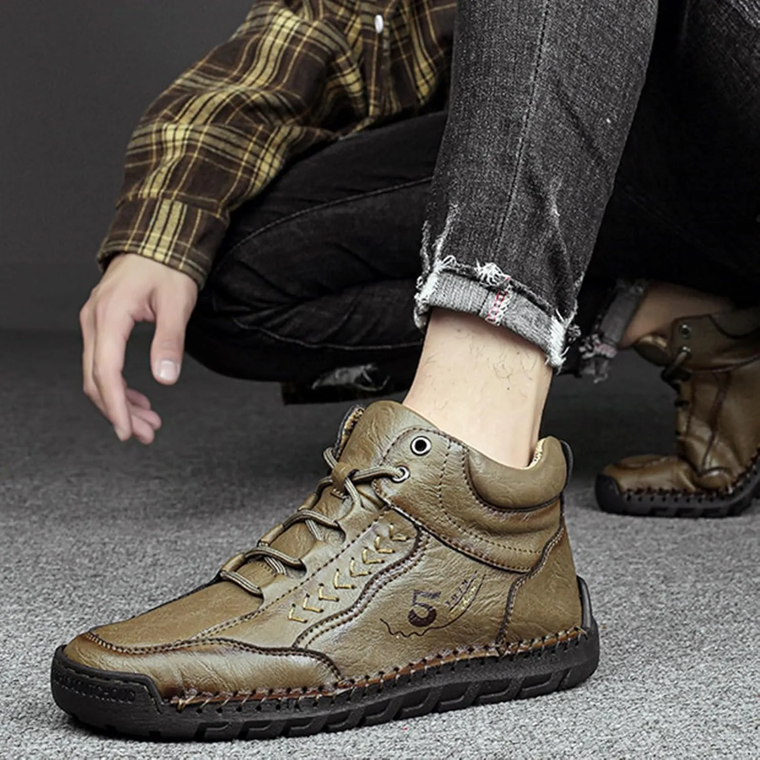 Mens Leather Sneakers Casual Comfy Sole Walking Running Shoes Comfortable Tennis Shoes Closed Toe Non Slip Summer Spring Men Sneaker for Hiking