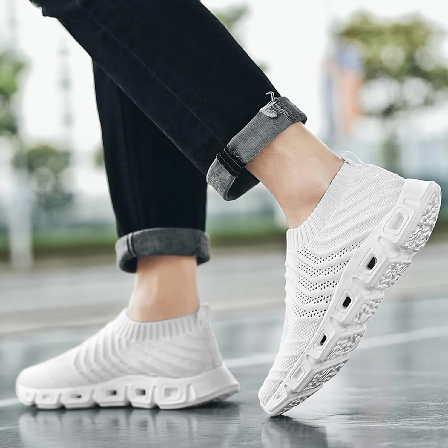Men's Lightweight Cushion Sneakers Casual Sneaker Mesh Breathable Walking Shoe Convenient Elderly Slip On Shoes