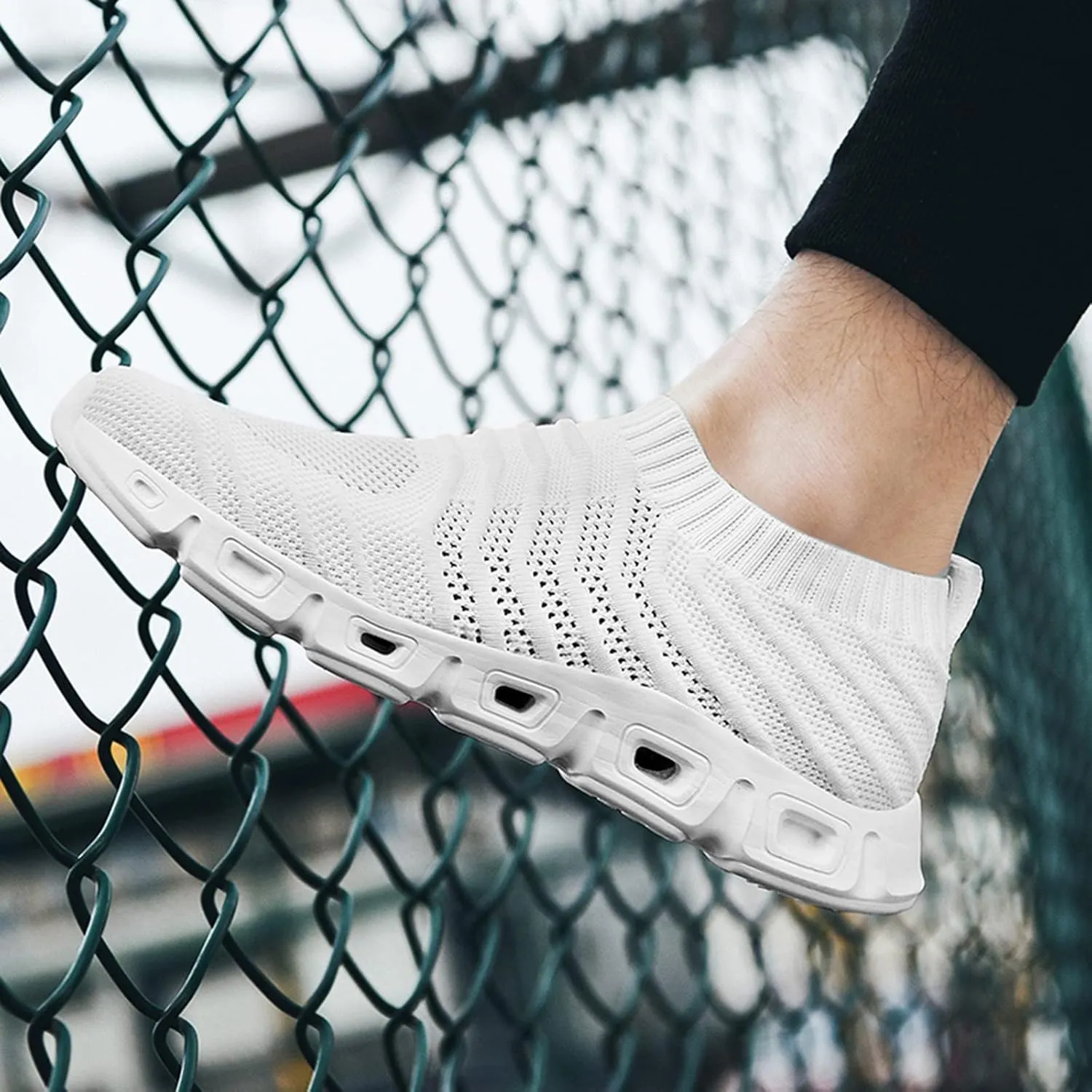 Men's Lightweight Cushion Sneakers Casual Sneaker Mesh Breathable Walking Shoe Convenient Elderly Slip On Shoes