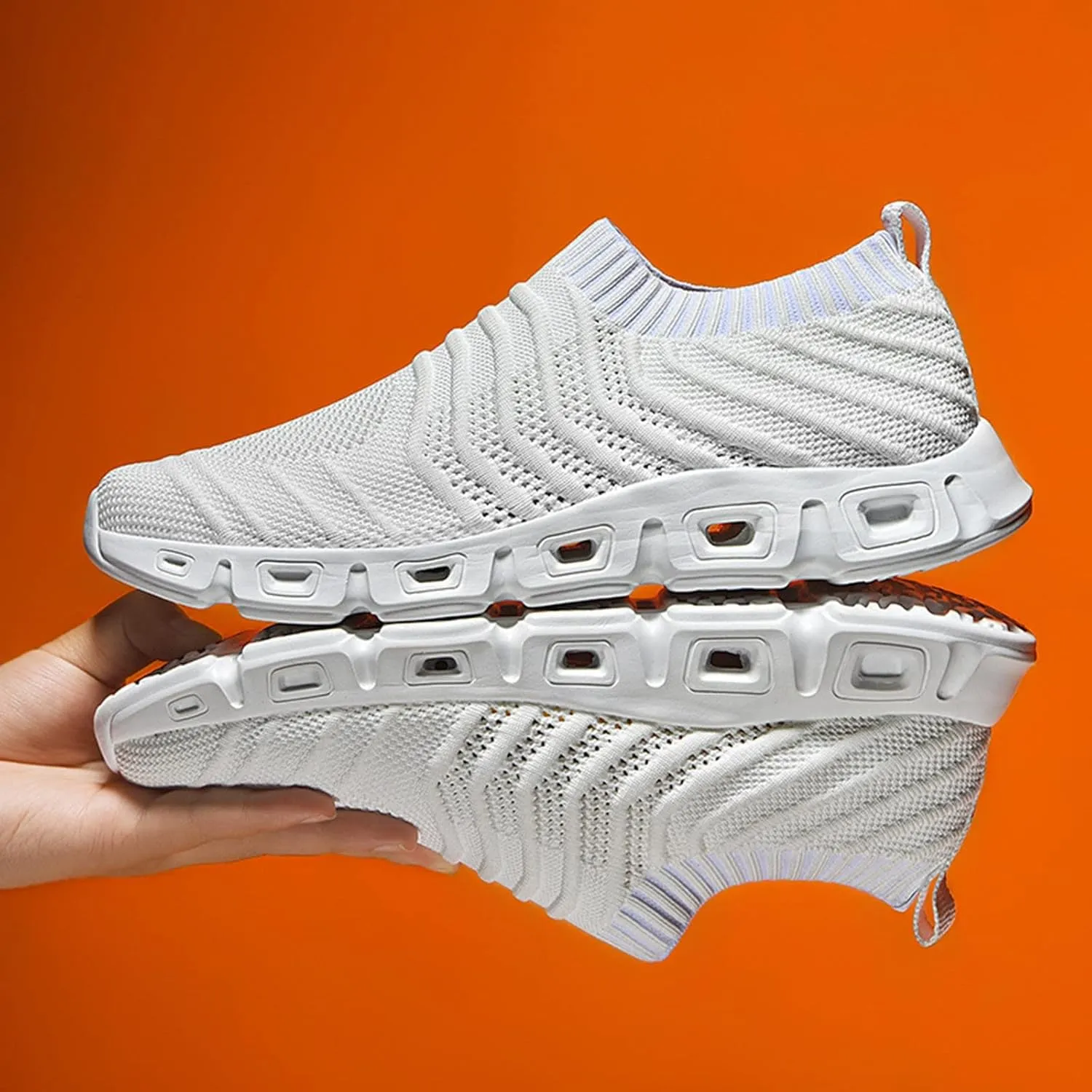 Men's Lightweight Cushion Sneakers Casual Sneaker Mesh Breathable Walking Shoe Convenient Elderly Slip On Shoes