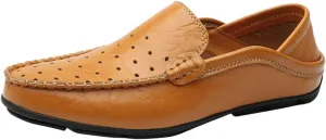 Men's Lightweight Leather Loafers – Breathable Driving Shoes with Flexible Anti-Slip Flat Heel, Classic Slip-Ons for Prom and Casual Wear
