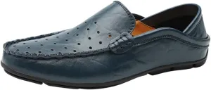Men's Lightweight Leather Loafers – Breathable Driving Shoes with Flexible Anti-Slip Flat Heel, Classic Slip-Ons for Prom and Casual Wear