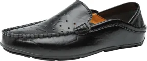 Men's Lightweight Leather Loafers – Breathable Driving Shoes with Flexible Anti-Slip Flat Heel, Classic Slip-Ons for Prom and Casual Wear