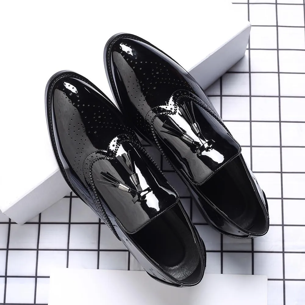 Men's Loafers - Comfortable Faux Leather Tassel Slip-Ons, Pointed Toe Design, Solid Color Wingtips with Anti-Slip Sole for Prom and Casual Wear