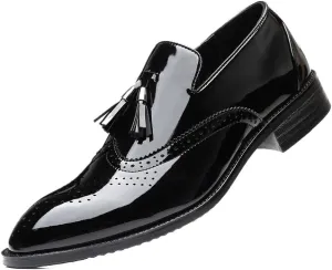 Men's Loafers - Comfortable Faux Leather Tassel Slip-Ons, Pointed Toe Design, Solid Color Wingtips with Anti-Slip Sole for Prom and Casual Wear