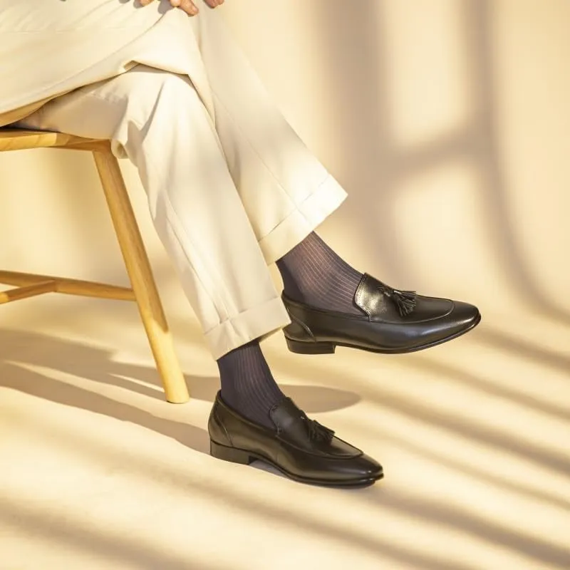 Men's Loafers - Comfortable Genuine Leather Tassel Slip-Ons with Pointed Burnished Toe, Lightweight, Anti-Slip Design for Prom, Walking, and Casual Wear