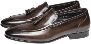 Men's Loafers - Comfortable Genuine Leather Tassel Slip-Ons with Pointed Burnished Toe, Lightweight, Anti-Slip Design for Prom, Walking, and Casual Wear