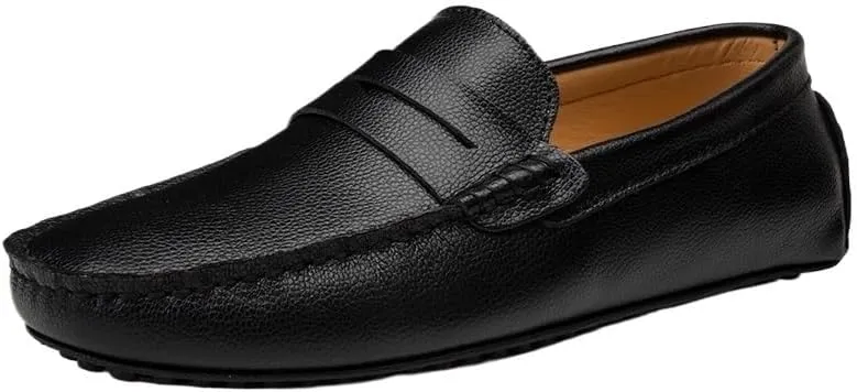 Men's Loafers Driving Shoes Lightweight Vegan Leather Slip-ons with Stitching Details, Comfortable Flexible for Fashion Weddings