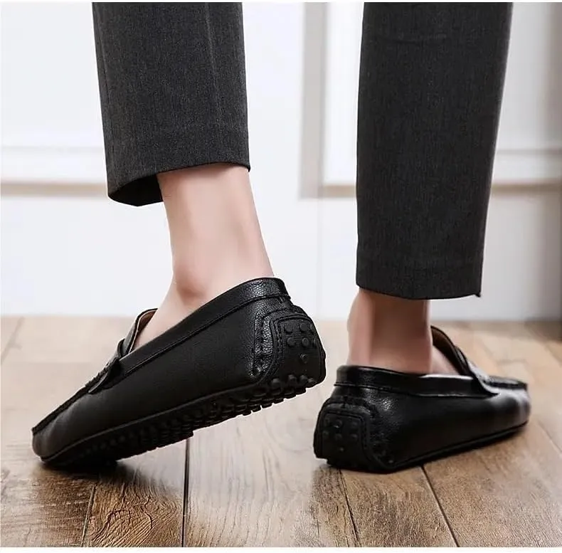 Men's Loafers Driving Shoes Lightweight Vegan Leather Slip-ons with Stitching Details, Comfortable Flexible for Fashion Weddings