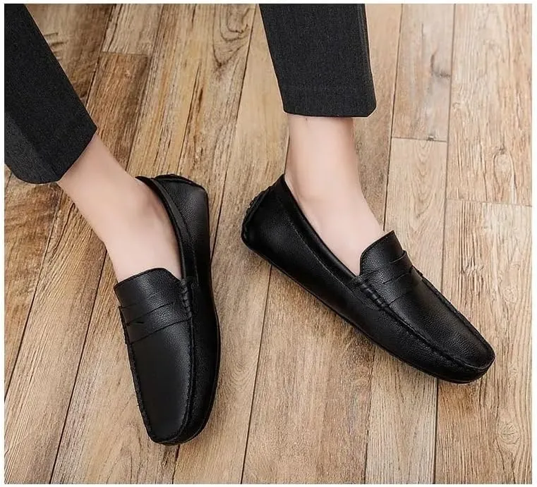 Men's Loafers Driving Shoes Lightweight Vegan Leather Slip-ons with Stitching Details, Comfortable Flexible for Fashion Weddings