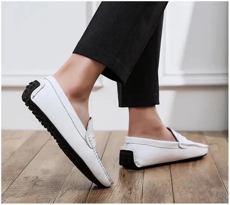 Men's Loafers Driving Shoes Lightweight Vegan Leather Slip-ons with Stitching Details, Comfortable Flexible for Fashion Weddings