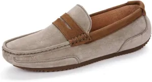 Men's Loafers Round Toe Faux Leather Patchwork Suede Vamp Penny Loafers Lightweight Anti-Slip Comfortable Wedding Classic Slip-on