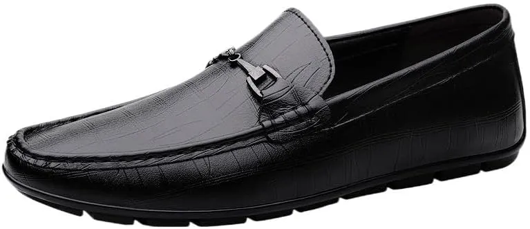 Men's Loafers – Solid Color PU Leather Driving Shoes with Stitching Details, Comfortable Anti-Slip, Flat Heel, Slip-On for Casual, Walking, and Wedding Wear