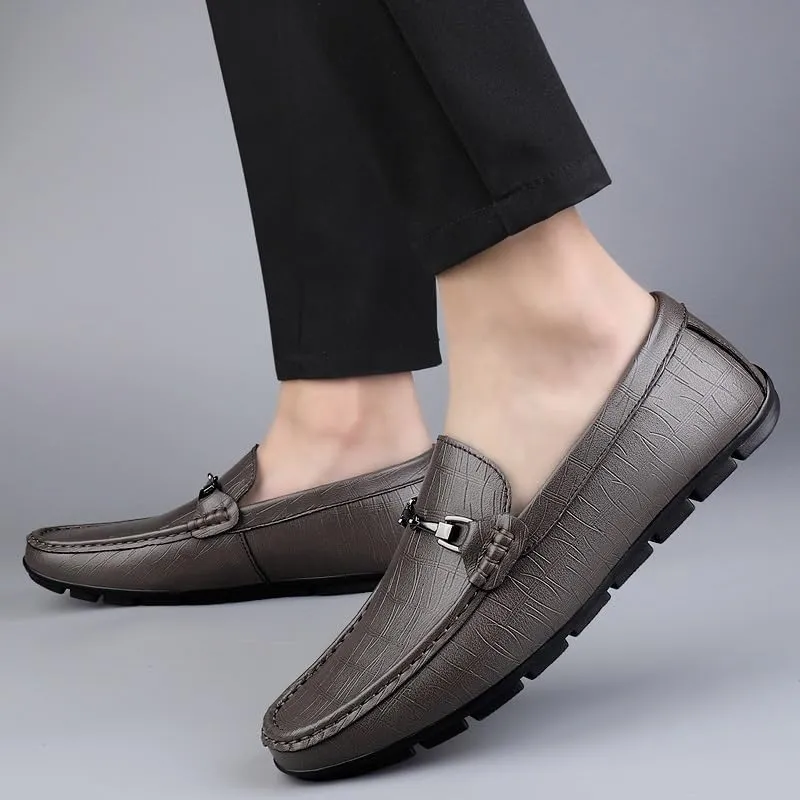 Men's Loafers – Solid Color PU Leather Driving Shoes with Stitching Details, Comfortable Anti-Slip, Flat Heel, Slip-On for Casual, Walking, and Wedding Wear