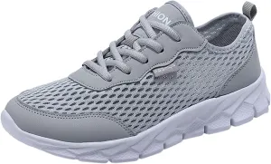 Mens Mesh Breathable Solid Color Lace up Casual Running Shoes Comfortable Lighweight Sneakers Soft Sole Low Top Comfy Outdoor Walking Shoes
