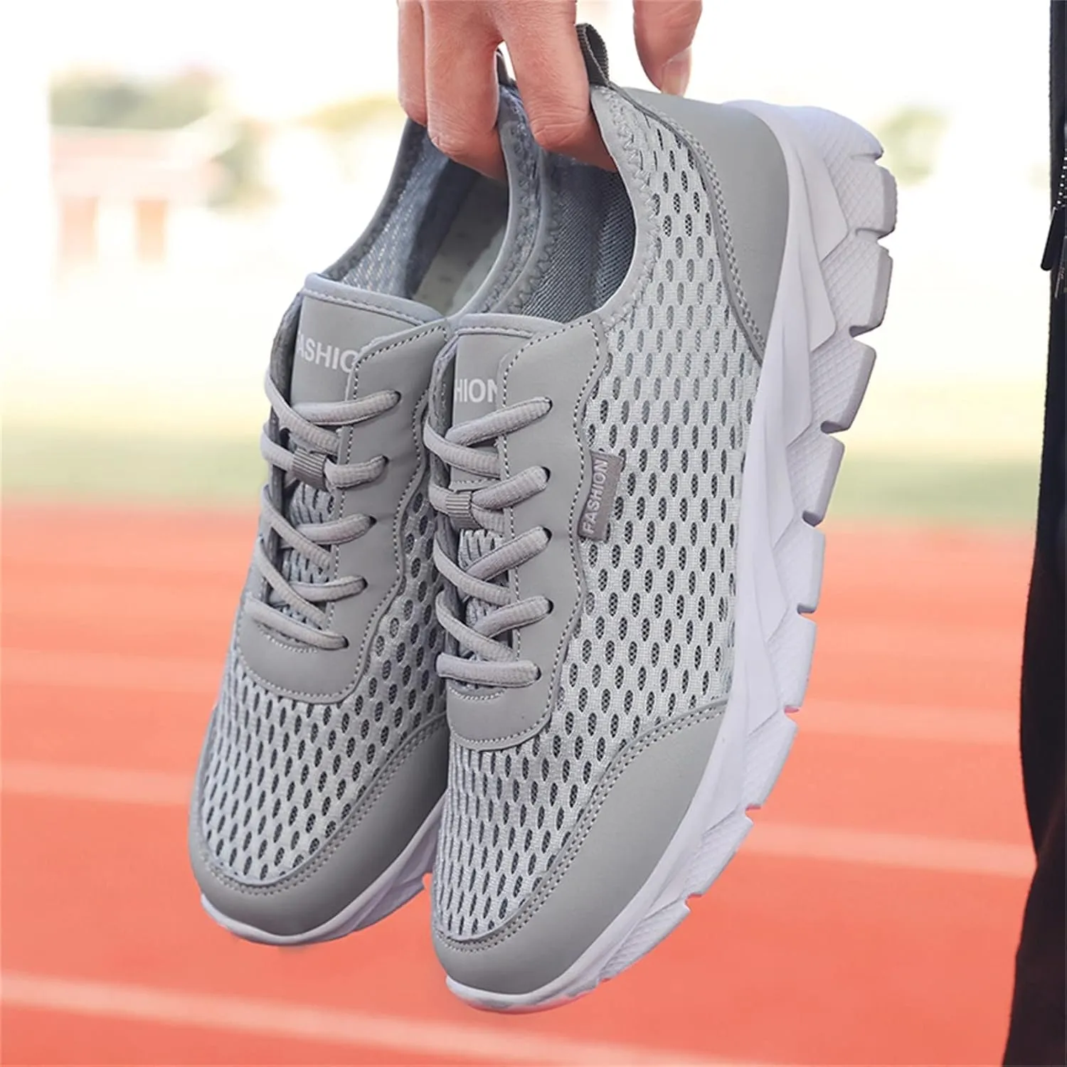 Mens Mesh Breathable Solid Color Lace up Casual Running Shoes Comfortable Lighweight Sneakers Soft Sole Low Top Comfy Outdoor Walking Shoes