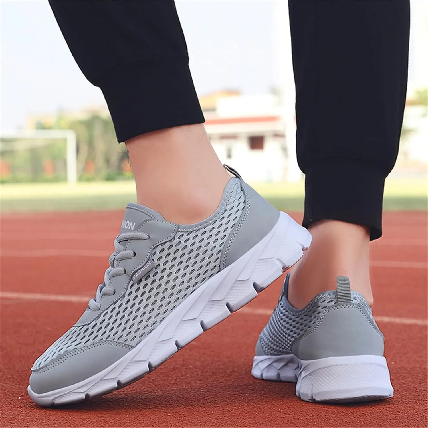 Mens Mesh Breathable Solid Color Lace up Casual Running Shoes Comfortable Lighweight Sneakers Soft Sole Low Top Comfy Outdoor Walking Shoes