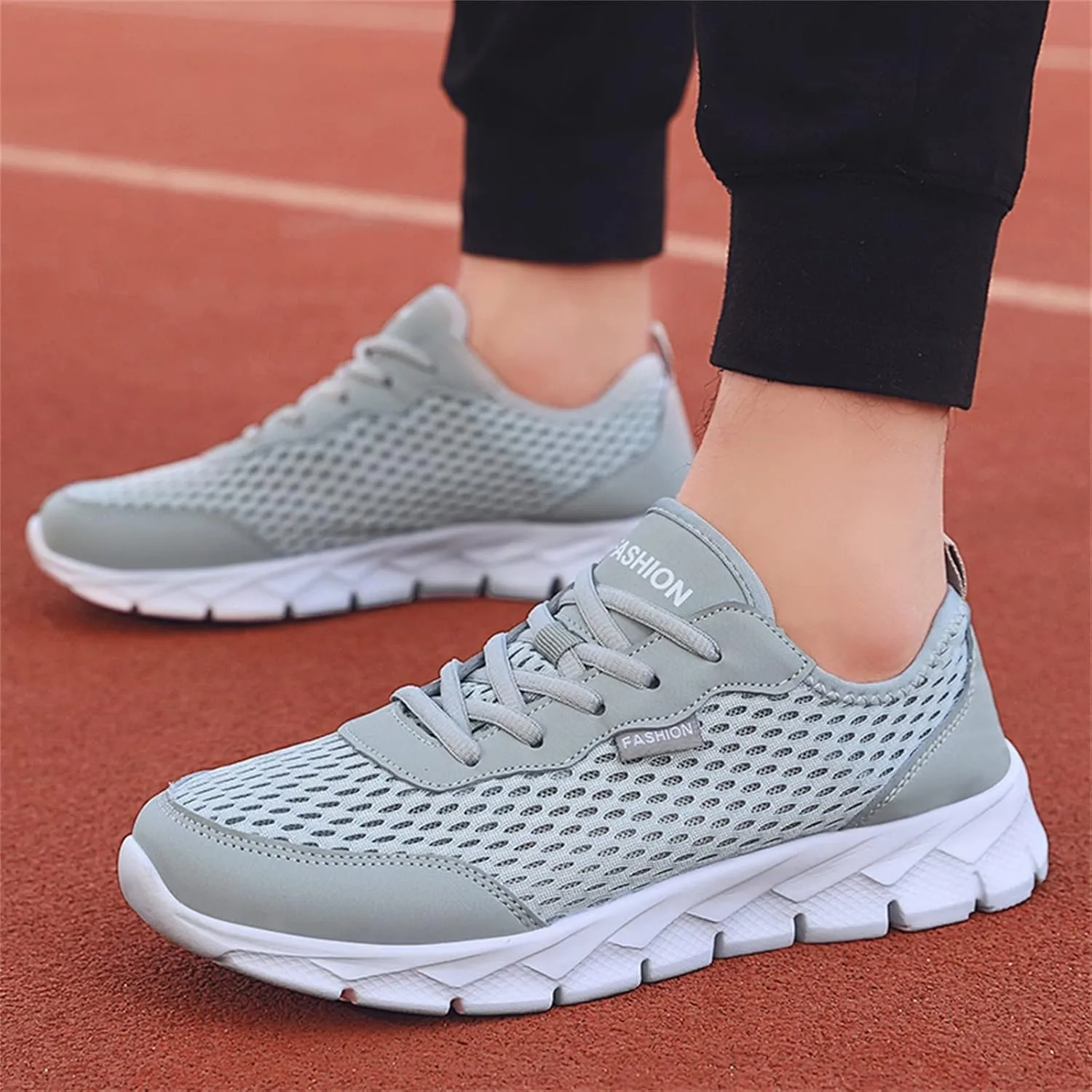 Mens Mesh Breathable Solid Color Lace up Casual Running Shoes Comfortable Lighweight Sneakers Soft Sole Low Top Comfy Outdoor Walking Shoes
