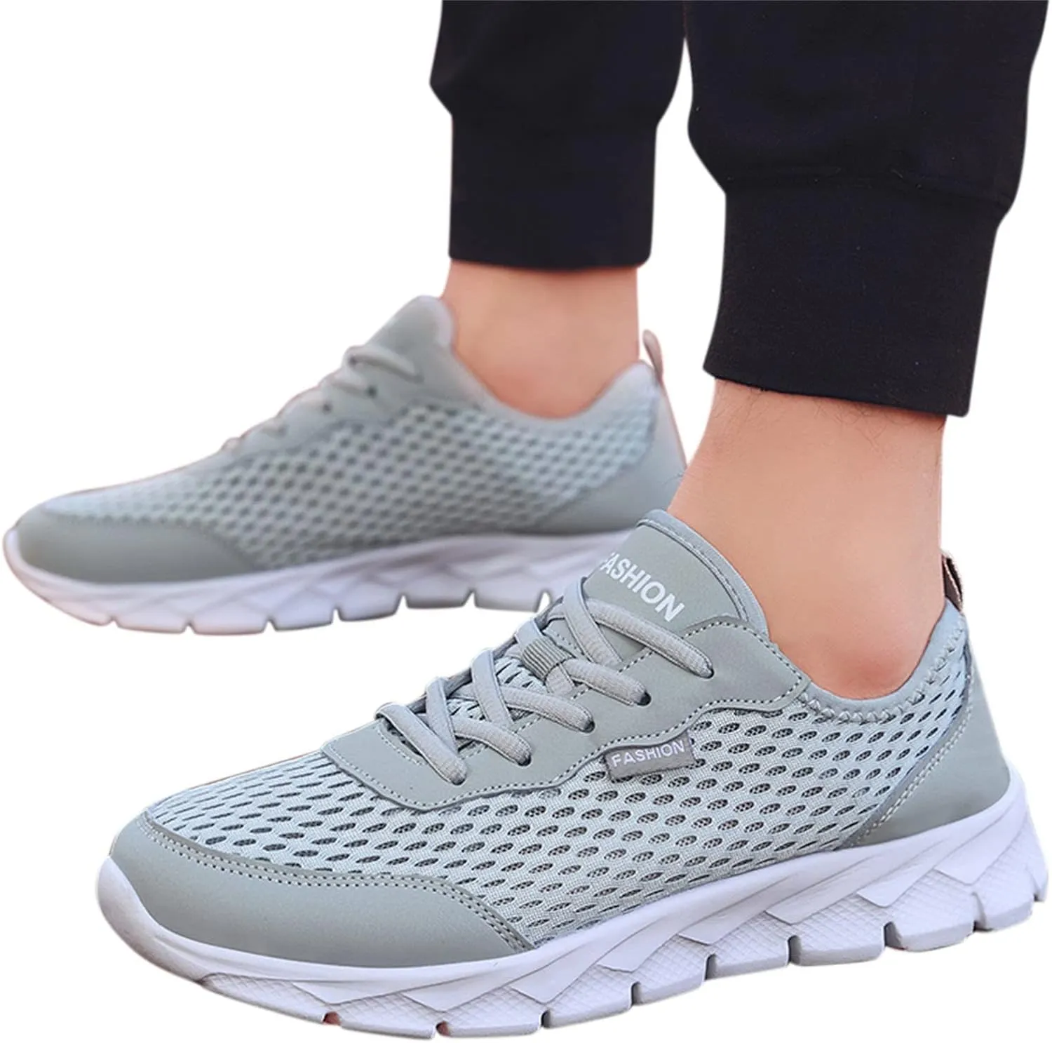Mens Mesh Breathable Solid Color Lace up Casual Running Shoes Comfortable Lighweight Sneakers Soft Sole Low Top Comfy Outdoor Walking Shoes