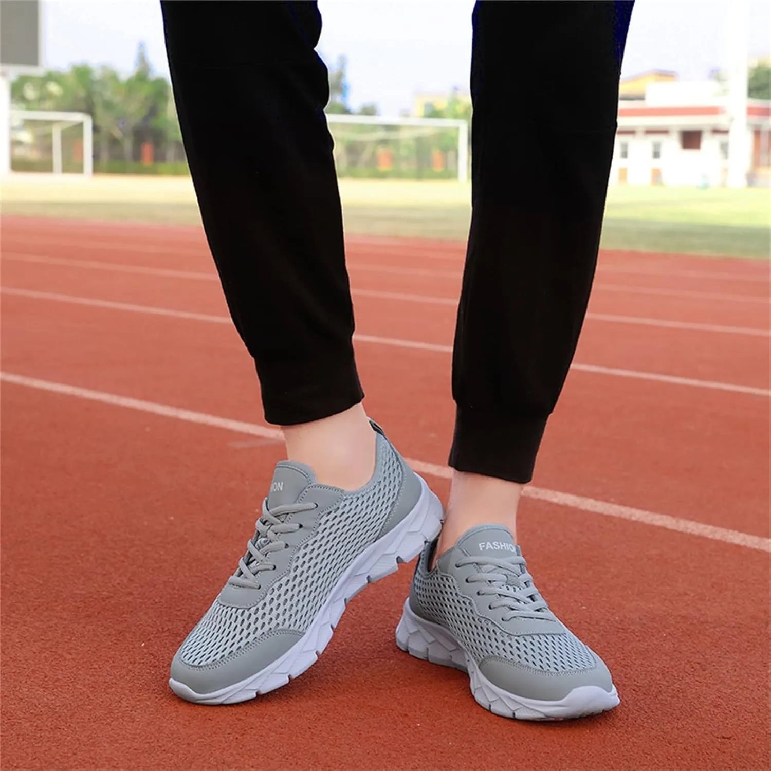Mens Mesh Breathable Solid Color Lace up Casual Running Shoes Comfortable Lighweight Sneakers Soft Sole Low Top Comfy Outdoor Walking Shoes